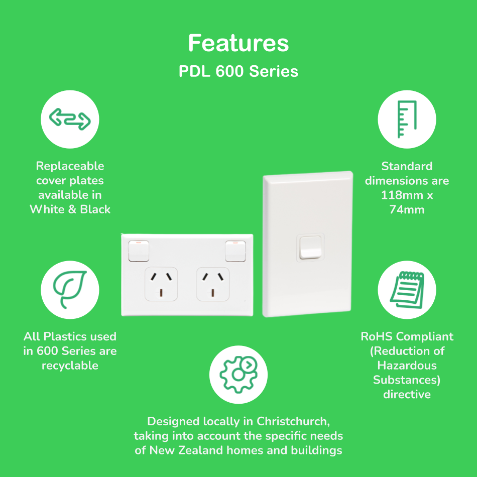 Bundle - PDL 600 Series Socket Outlet, Twin switched, Assembled, Horiz, 250 V, 10 A - White